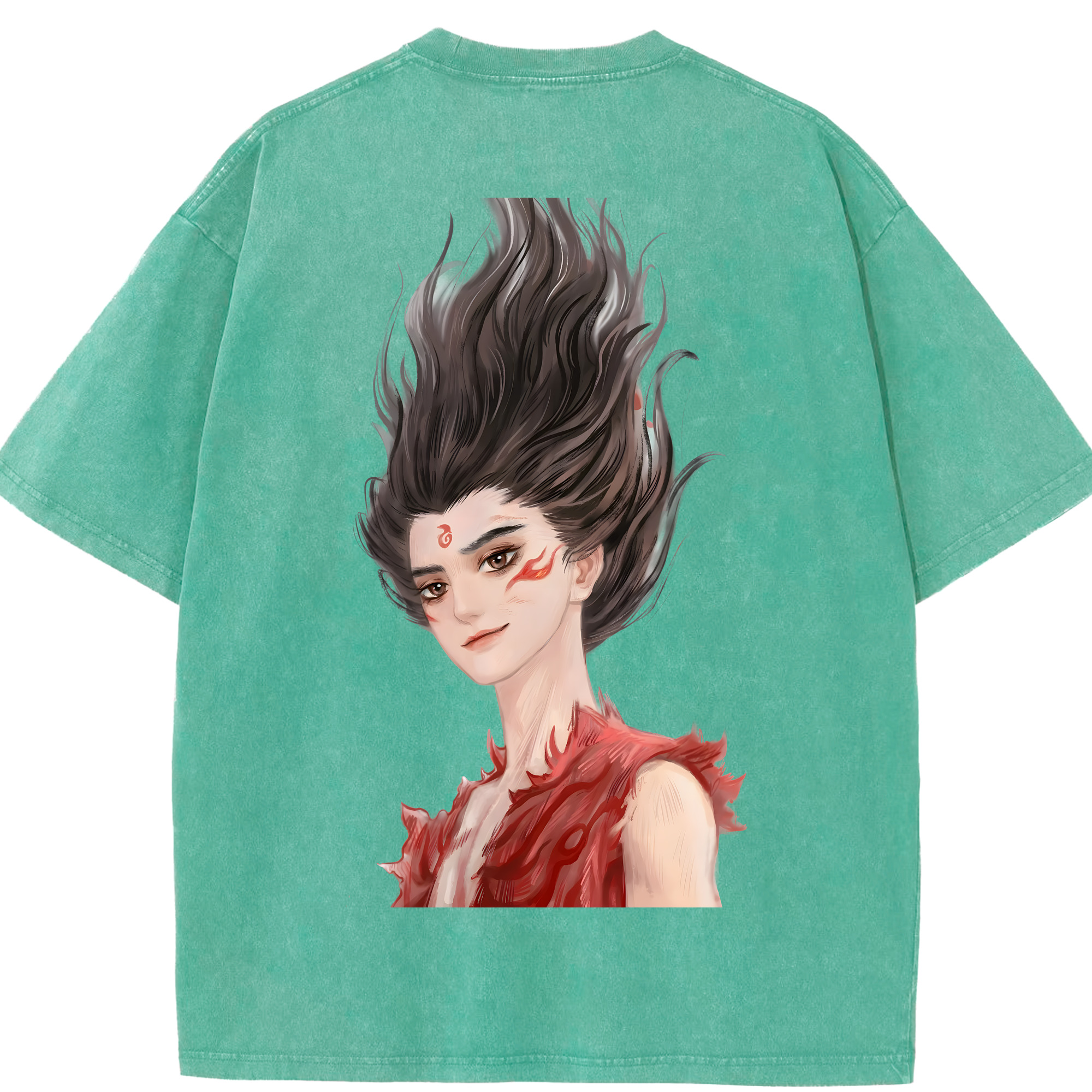 （画像用） Ne Zha 2 ナタ 魔童の大暴れ 綿100% ヴィンテージ風 半袖Tシャツ（背面プリント）